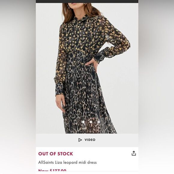 ALLSAINTS Black  Mix Media Collared Midi Hi Low Shirt Dress Sz4 Animal Print - Picture 8 of 8